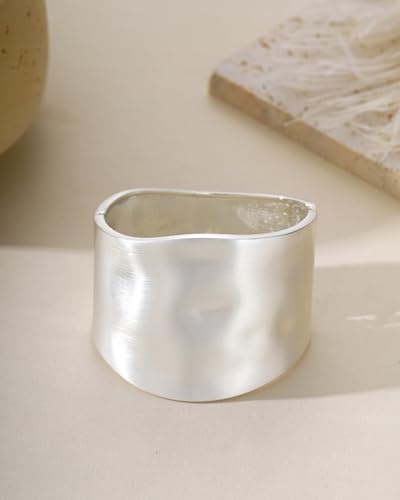 Bangle Bracelets for Women | 14K Gold Plated Trendy Wide Bracelets | Hinged Arm Cuff Bangles Chunky Bracelet for Women - color: Style A-Matte Silver Plated Bangles