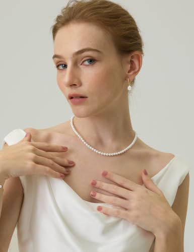 EAMTI Freshwater Cultured Pearl Necklace for Women, 5-5.5mm Classic Pearl Strand Choker, Dainty Beaded Necklace 16 Inch Trendy - color: 5-5.5mm-White