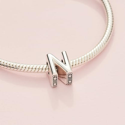 Pandora Alphabet Charm - Compatible Moments - Gift for Her - Made with Sterling Silver - with Gift Box - style: Letter N