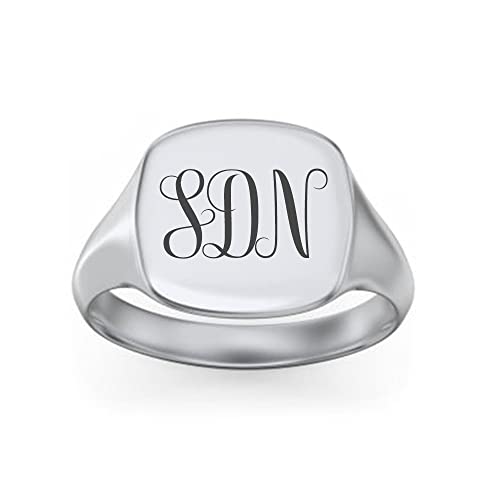 Personalized Monogram 3 Letters Engraved Square Charm Initial Signet Ring Jewelry - color: Silver