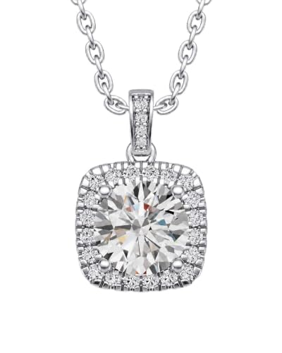 Moissanite Cushion Cut Pendant Necklace for Women - color: Silver, size: 2ct, style: Cushion Cut