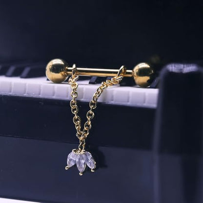 14G Nipple Rings for Women 316L Stainless Steel Dangle Nipple Barbell Nipple Studs Rings Nipple Piercing Jewelry - color: Gold Flower
