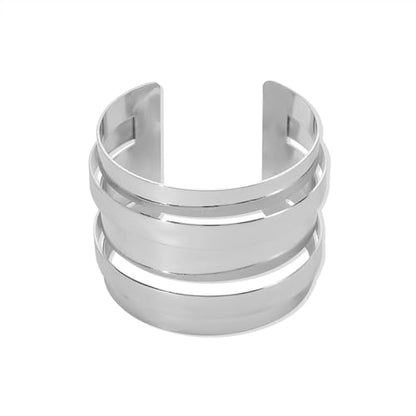14K Gold Plated Cuff Wide Bangle for Women,Simple Geometric Adjustable Statement Open Bracelet Personality Cyberpunk Band Party Jewelry Gifts - color: Silver