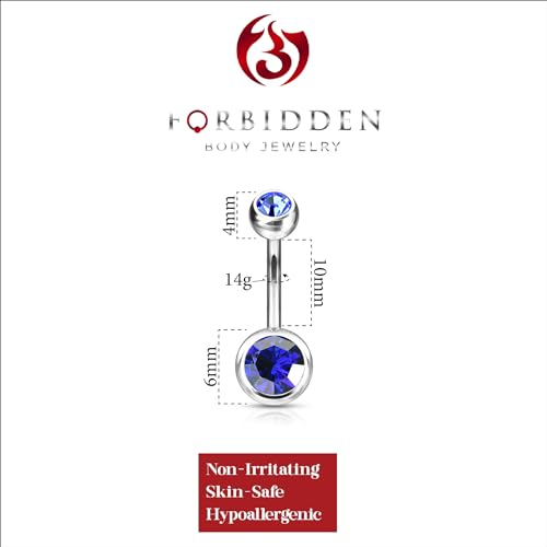 Forbidden Body Jewelry 14g Titanium Double Jeweled CZ Crystal Belly Button Ring - color: Blue