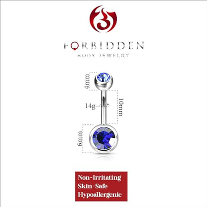 Forbidden Body Jewelry 14g Titanium Double Jeweled CZ Crystal Belly Button Ring - color: Blue