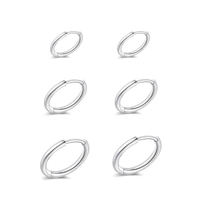 3 Pairs Huggie Hoop Earrings,Cartilage Hoop Earring Cubic Zirconia Cuff Surgical Stainless Steel Earrings - color: Silver Hoop