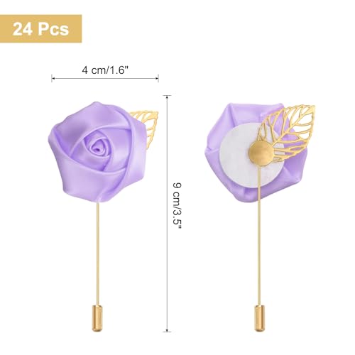 uxcell 24pcs Light Purple Rose Boutonnieres Flower Pins for Wedding | Buttonholes Pocket Boutonnieres for Wedding Ceremony Anniversary Prom Formal Dinner Party - color: Light Purple