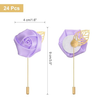 uxcell 24pcs Light Purple Rose Boutonnieres Flower Pins for Wedding | Buttonholes Pocket Boutonnieres for Wedding Ceremony Anniversary Prom Formal Dinner Party - color: Light Purple