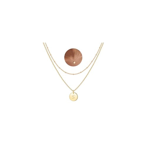 IEFWELL Initial Necklaces for Women Girls, Disc Letter A-Z Layered Necklace | Disc Necklaces for Women Girls, 14K Gold Plated, Double Side Engraved Coin Necklaces, Jewelry Birthday Gifts for Teen Girls - color: Gold, size: 14"+2"/16"+2", style: S