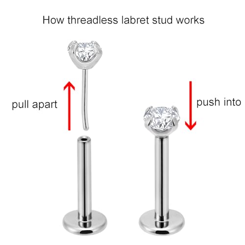 20g/18g/16g Titanium Press Fit Threadless Push in Labret Stud
