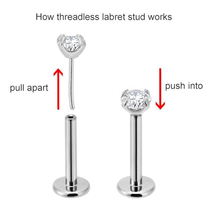 20g/18g/16g Titanium Press Fit Threadless Push in Labret Stud