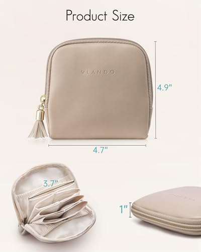 VLANDO Small Travel Jewelry Case,Velvet Pouch Bags with Zipper,Toffee | Travel Essentials,PU Leather Organizer with 5 Divided Sections,Carry-On Totes,Gift for Birthday,Bride,Bridesmaid,Women,Girls - color: A.Toffee