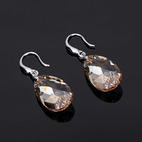 Austrian Crystal Teardrop Dangle Hook Earrings for Women 14K Gold Plated Hypoallergenic Jewelry - color: Light Topaz