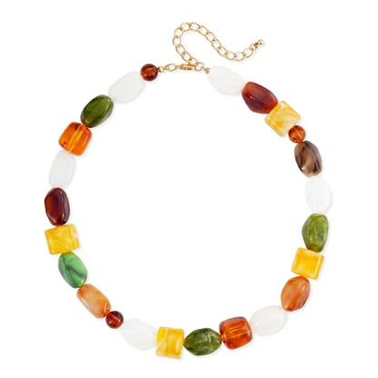 YUJIE Chunky Heart Pendant Necklace for Women- Exaggerated Statement Puff Heart Necklace with Acrylic Beaded Chain - color: A-Yellow Multicolour