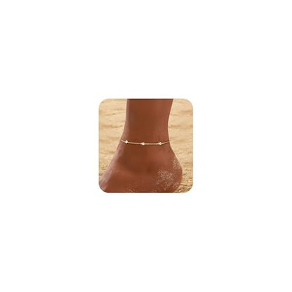 RLMOON Gold Silver Anklets for Women CZ Ankle Bracelets 14K Gold Plated | Waterproof Layered Stackable Clover Butterfly Tennis Chain Anklet Non Tarnish Trendy Summer Beach Foot Jewelry - color: Silver anklet E