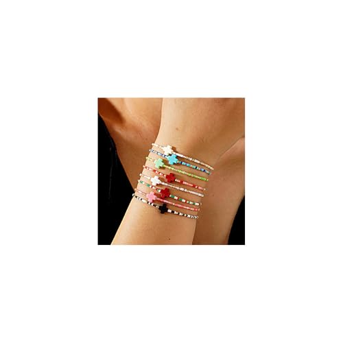 Colorful Stackable Rice Small Mini Seed Beaded Bracelets Set For Women, Handmade Dainty Boho Gold Glass Stretch Accessories Jewelry,Summer Beach Party Daily Friendship Gift - color: Cross175