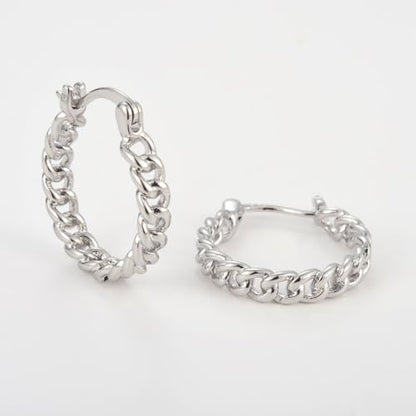 RENAIZ Dainty Lightweight Hoop & Stud Earrings for Women – 14K Gold Plated & Rhodium Plated, Minimalist Geometric Hypoallergenic Jewelry, Tiny Dainty Everyday Studs and Hoops - color: White Gold, style: Twisted Chain