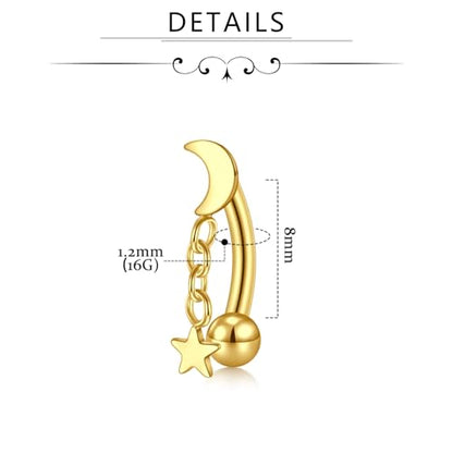 FECTAS 16G 8PCS Rook Piercing Jewelry Eyebrow Rings for Women Rook Earrings Tragus Daith Cartilage Lip Belly Surface Curved Barbell Piercing Jewelry 10mm 8mm - style: style3-8mm-gold