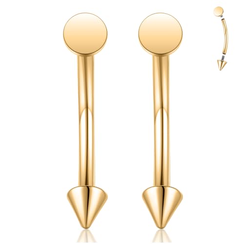 G23 Titanium Eyebrow Piercing Jewelry Eyebrow Rings Curved Barbell 16G Eyebrow Belly Button Ring Navel Rings Rook Daith Earrings Lip Ring Eyebrow Jewelry 6mm-12mm - color: 2PCS,Disc Bottom+Arrow Shape,Gold