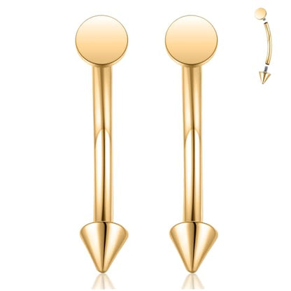 G23 Titanium Eyebrow Piercing Jewelry Eyebrow Rings Curved Barbell 16G Eyebrow Belly Button Ring Navel Rings Rook Daith Earrings Lip Ring Eyebrow Jewelry 6mm-12mm - color: 2PCS,Disc Bottom+Arrow Shape,Gold