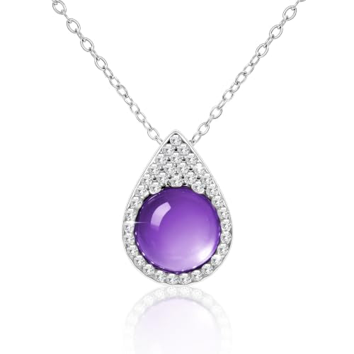 Women Trendy Faux Crystal Pendant Necklace 18K Gold/Silver Plated | CZ Halo Teardrop Drop Pendant Necklace Lightweight Fashion Jewelry Set Stackable For Wedding Daily Wear - color: Purple