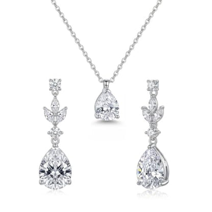 Teardrop Wedding Jewelry Set for Women, Silver Necklace and Earrings Set, Cubic Zirconia Bridal Jewelry for Bride Bridesmaid Prom Party