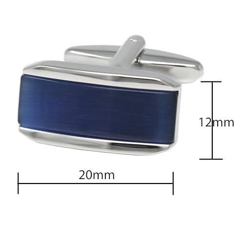Rectangle Navy Cats Eye Cufflinks With Box (Navy)