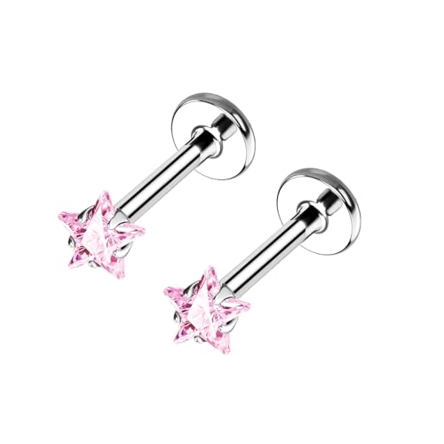 BelezaDosas G23 Titanium Labret Studs Threadless 16G Lip Rook Lobe Tragus Helix Cartilage Push Back Earring Piercing Jewelry - style: star-pink