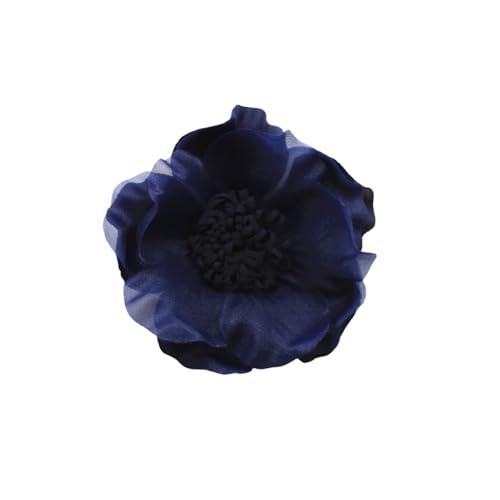 Elegant Large Cloth Flower Brooches Big Camellia Flower Pin for Women Dainty Cloth Fabric Rose Brooches Dress Skirt Scarf Hat Pins Clothing Decoration Accessories - color: Navy Blue