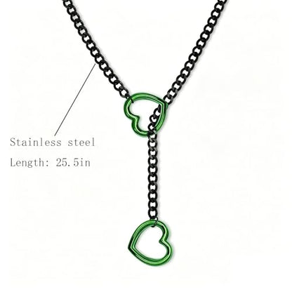Choker Necklace for Women Gothic Goth Stainless Steel Slip Chain Chunky Long Drop Mens Punk Necklace Jewelry Gift - style: Green Heart