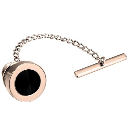 HAWSON Black Stone Tie Tack for Men Tie Pin with Chain for Wedding Birthday Anniversary Party - color: rose gold tone 2