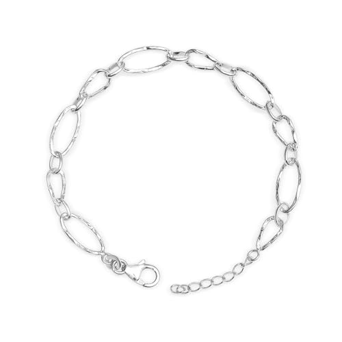 LeCalla 925 Sterling Silver Hammered Link Bracelets for Women | Handmade Bohemian Textured Chain & Oval Link Bracelet | Women's Adjustable Paperclip, Circle & Oval Hammered Bracelets - color: Oval Link
