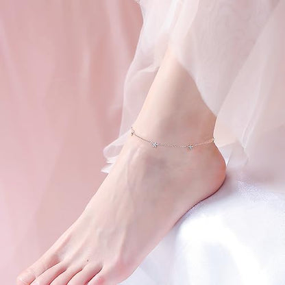 Anklet for Women 925 Sterling Silver Foot Adjustable Ankle Bracelet Jewelry - style: Stars
