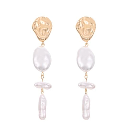 Statement Pearl Dangle Earrings,Gold and Large Pearl,Luxury Chandelier Organic Style Earrings - color: G gold and white