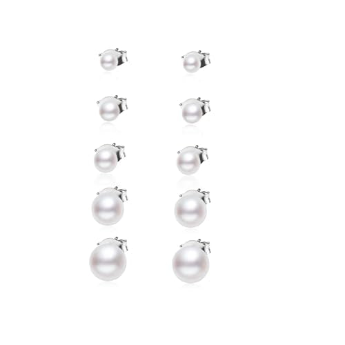 Women's Stainless Steel Faux Pearl Stud Earrings Set - 5 Pairs, 3-7mm - color: White 2