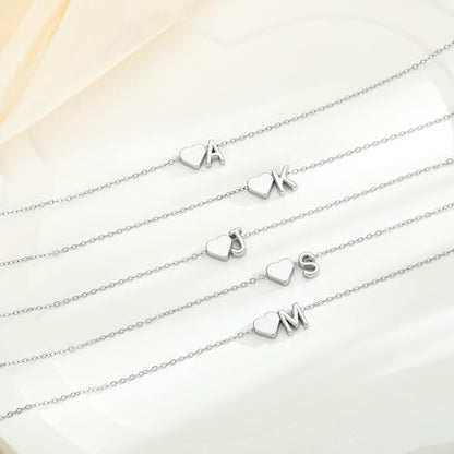 Turandoss Heart Initial Necklace A-Z Letter Teen Girl Gifts Trendy Stuff | Heart Initial Necklaces, 14K Gold Plated, A-Z Letter Pendant Necklace, Birthday Gifts for Women Teen Girls Trendy Jewelry - color: Silver, style: E