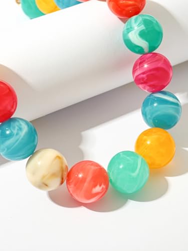 Chunky Beaded Necklaces for Women Statement Necklace | Bold Chunky Choker, Large Resin Beads, Adjustable Necklace, Boho Trendy Summer Beach Holiday Jewelry - color: Colorful-03