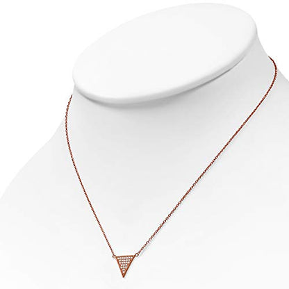 925 Sterling Silver White CZ Triangle Womens Pendant Necklace - color: Rose
