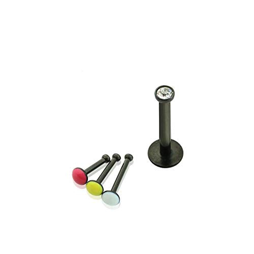 BodyJewelryOnline 316L Surgical Steel 16G Push in Flat Back Labret Studs Medusa Monroe Lip Rings press Fit Gem Cubic Zirconia CZ Nose Tragus Helix Earrings Piercing Jewelry 8mm - color: Black IP