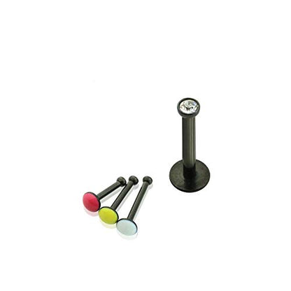 BodyJewelryOnline 316L Surgical Steel 16G Push in Flat Back Labret Studs Medusa Monroe Lip Rings press Fit Gem Cubic Zirconia CZ Nose Tragus Helix Earrings Piercing Jewelry 8mm - color: Black IP