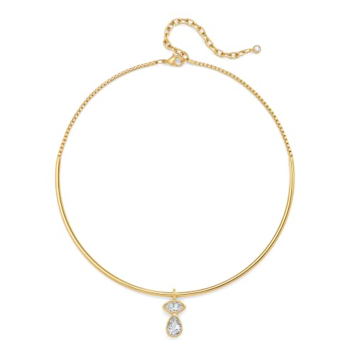 Gold Choker Necklace Dainty 14K Gold Plated Collar Necklace with Cubic Zircon Pendant Necklaces Fashion Minimalist Summer Crystal Collar Necklaces Boho Jewelry - style: CZ