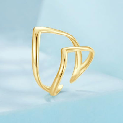 MUNDELL 925 Sterling Silver Simple Multi-layer Leaf Adjustable Ring Green Lucky Leaves Statement Ring for Women Promise Ring Fine Jewelry - color: Gold