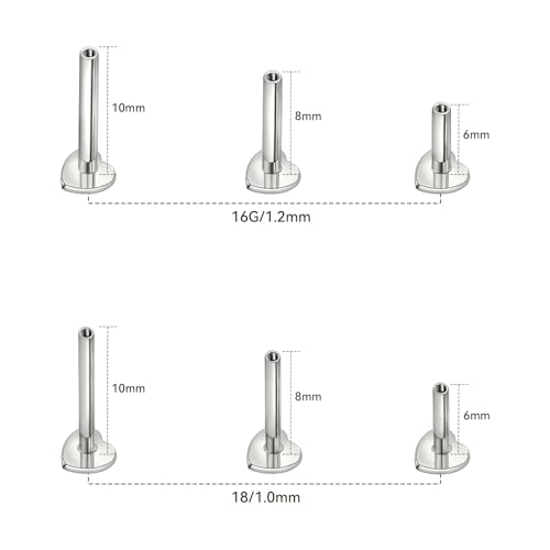 limerencia 16G/18G Hypoallergenic Internal Threaded Titanium Bar Post Replacement,Flat Back Stud Earrings Post Medusa Helix Couch Labret Bar for Women Men Sensitive Ears(A Pair) - color: silver heart, size: 16G-6mm