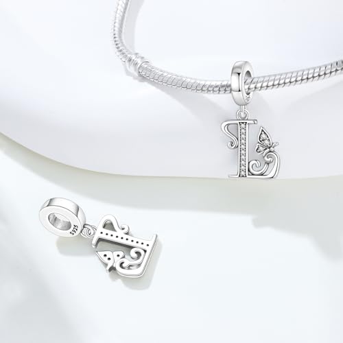 2 Pack 925 Sterling Silver Butterfly Letter Charms for Bracelets and Necklace Alphabet Initial Dangle Pendants Round Spacer Beads Pave Cubic Zirconia Jewelry Gift for Women - color: L Set