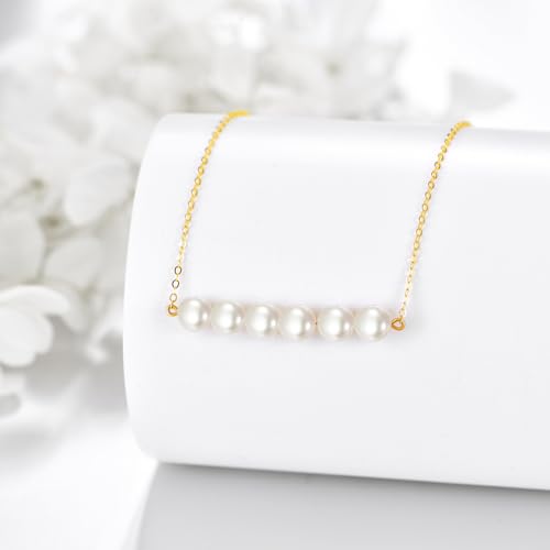 KECHO 14K Real Gold Beads Pendant Necklace Solid Yellow Gold Jewelry Anniversary Birthday Gifts for Women - color: White Pearl 6