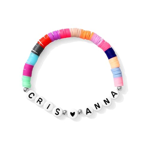 Customized Name Bracelet for Couples, Family, Friends, Personalized Bracelet with Names, Crystal Beads and elastic stretch - style: Heishi