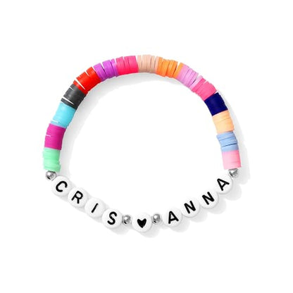 Customized Name Bracelet for Couples, Family, Friends, Personalized Bracelet with Names, Crystal Beads and elastic stretch - style: Heishi