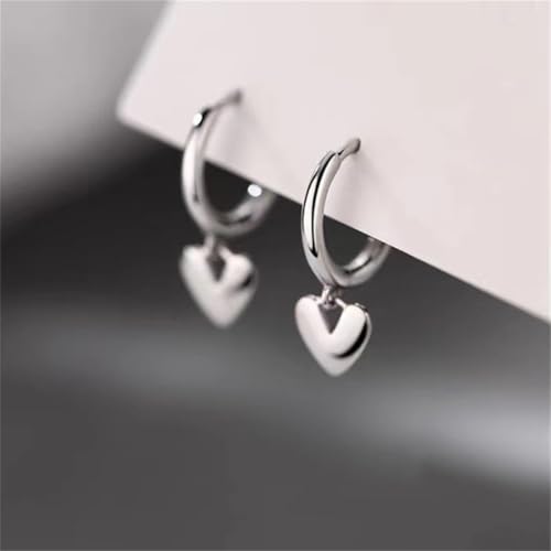 Cute Heart Love Dangle Drop Cartilage Small Huggie Hoop Earrings for Women Minimalist S925 Sterling Silver Charm Dangling Cuff Sleeper Hoops Dainty Hypoallergenic Jewelry