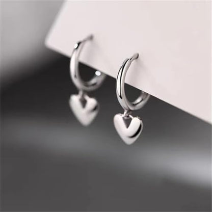Cute Heart Love Dangle Drop Cartilage Small Huggie Hoop Earrings for Women Minimalist S925 Sterling Silver Charm Dangling Cuff Sleeper Hoops Dainty Hypoallergenic Jewelry