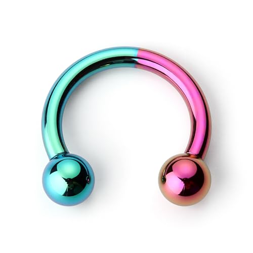BodyBonita Anodized Septum Rings, G23 Titanium Nose Ring Horseshoe, Large PA Ring 6G 8G 12G, Internally Threaded Circular Barbell Stretched Gauges for Ears, CBR Body Piercing Jewelry for Women Men - color: Anodized Green&Pink, size: 12G(2mm)-12mm